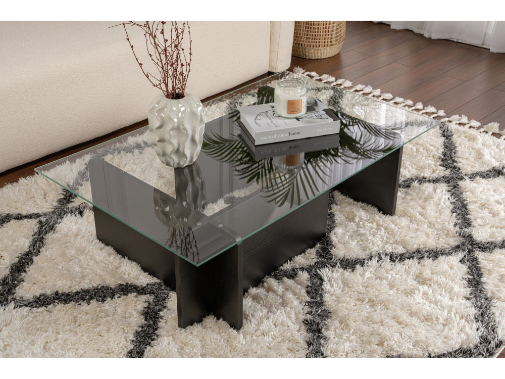 Mesa de centro de vidro "Flavio" 105 x 65 x 30 cm - Madeira preta