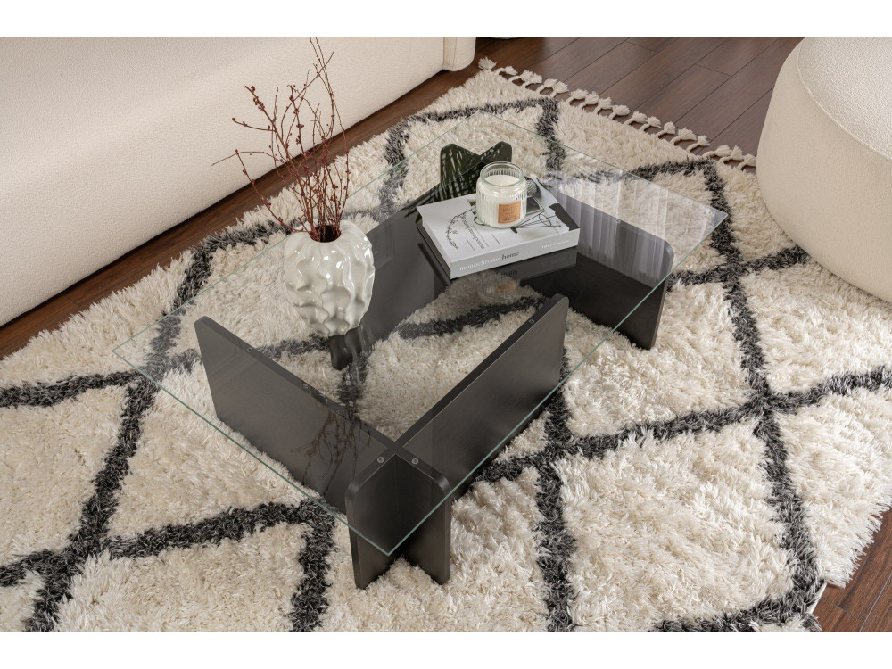 Mesa de centro de vidro "Flavio" 105 x 65 x 30 cm - Madeira preta