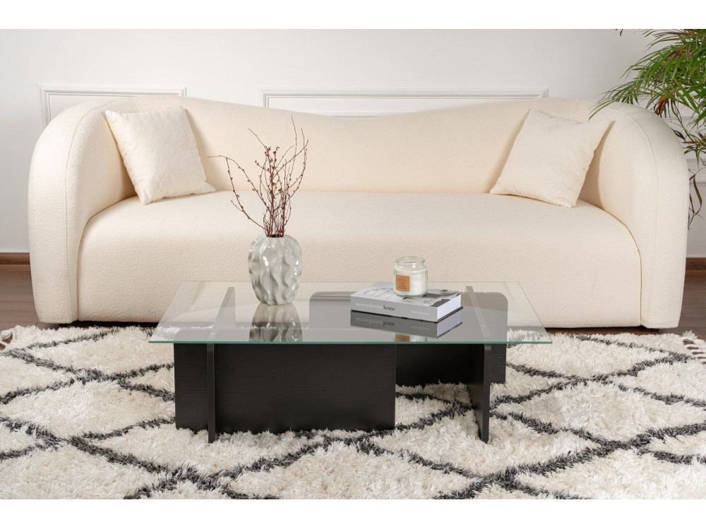 Mesa de centro de vidro "Flavio" 105 x 65 x 30 cm - Madeira preta