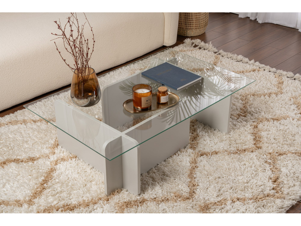 Mesa de centro em vidro "Flavio" 105 x 65 x 30 cm - Cinzento