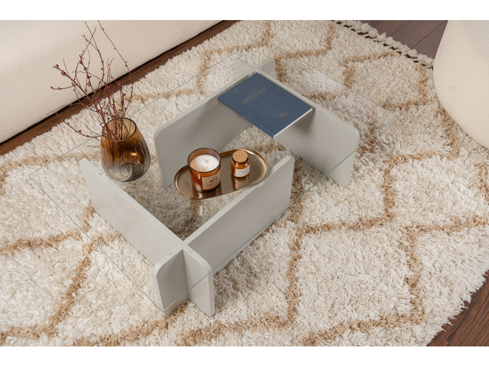 Mesa de centro em vidro "Flavio" 105 x 65 x 30 cm - Cinzento