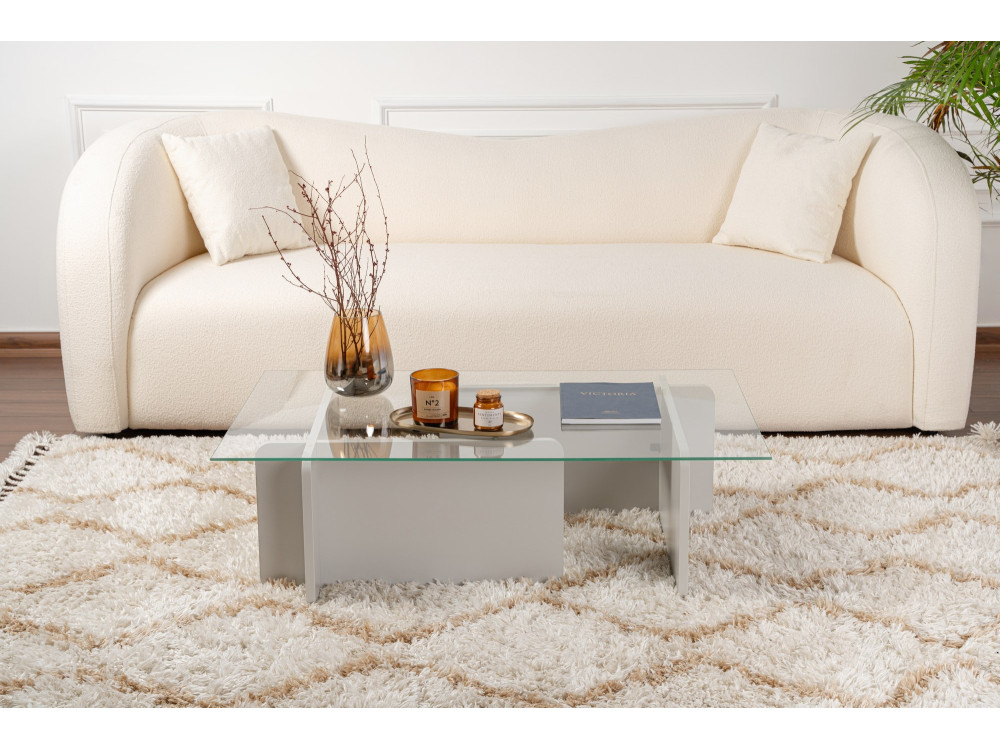 Mesa de centro em vidro "Flavio" 105 x 65 x 30 cm - Cinzento