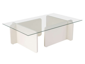 Mesa de centro de vidro "Flavio" 105 x 65 x 30 cm - Madeira branca