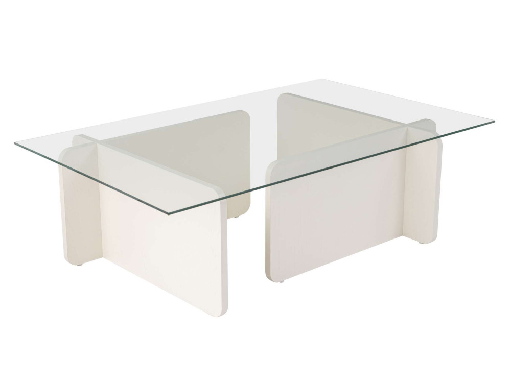 Mesa de centro de vidro "Flavio" 105 x 65 x 30 cm - Madeira branca
