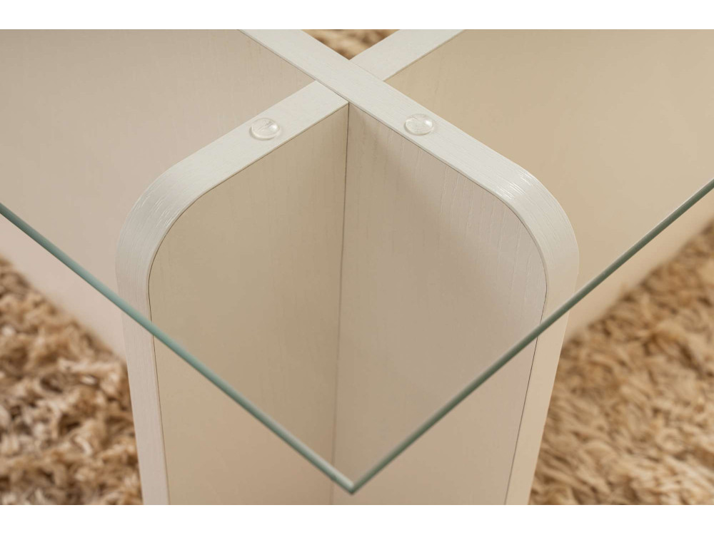 Mesa de centro de vidro "Flavio" 105 x 65 x 30 cm - Madeira branca