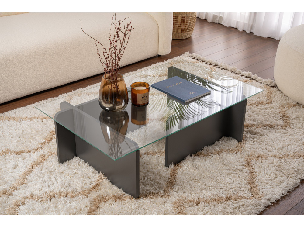Mesa de centro em vidro "Flavio" 105 x 65 x 30 cm - Antracite