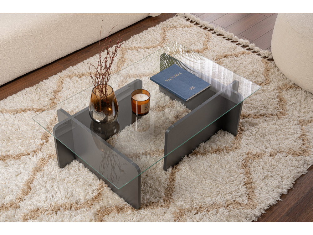 Mesa de centro em vidro "Flavio" 105 x 65 x 30 cm - Antracite