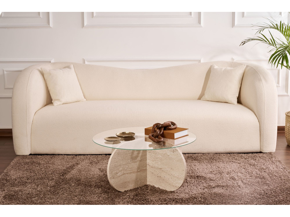 Mesa de centro de madeira "Aeris" - 75 x 75 x 35 cm - TravertinoTransparente
