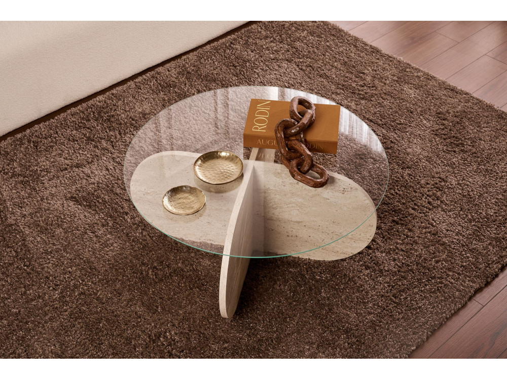 Mesa de centro de madeira "Aeris" - 75 x 75 x 35 cm - TravertinoTransparente