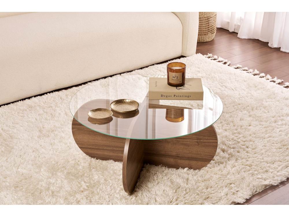 Mesa de centro de madeira "Aeris" - 75 x 75 x 35 cm - NogueiraTransparente