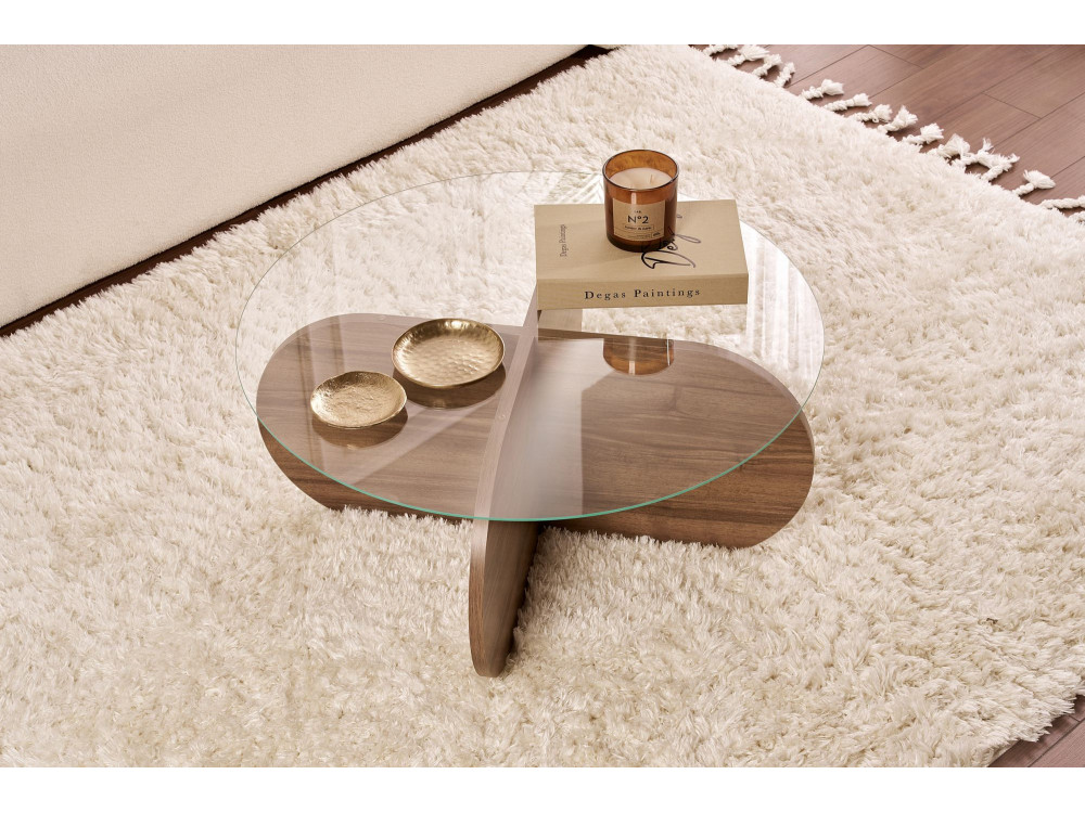 Mesa de centro de madeira "Aeris" - 75 x 75 x 35 cm - NogueiraTransparente