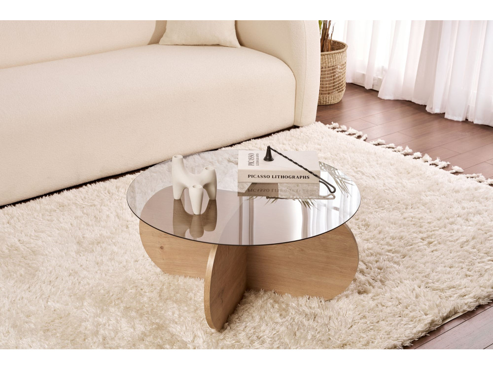 Mesa de centro "Aeris" em madeira - 75 x 75 x 35 cm - Carvalho SaphirFumées