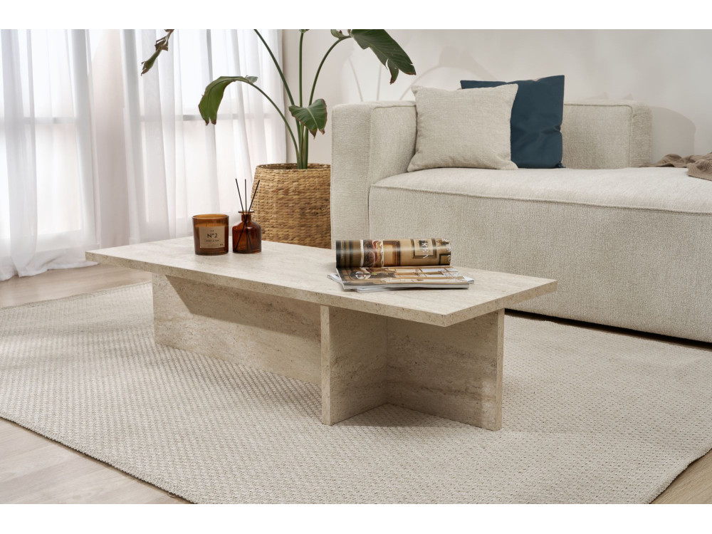 Mesa de centro em madeira "Harbor" - 120 x 45 x 30 cm - Travertino