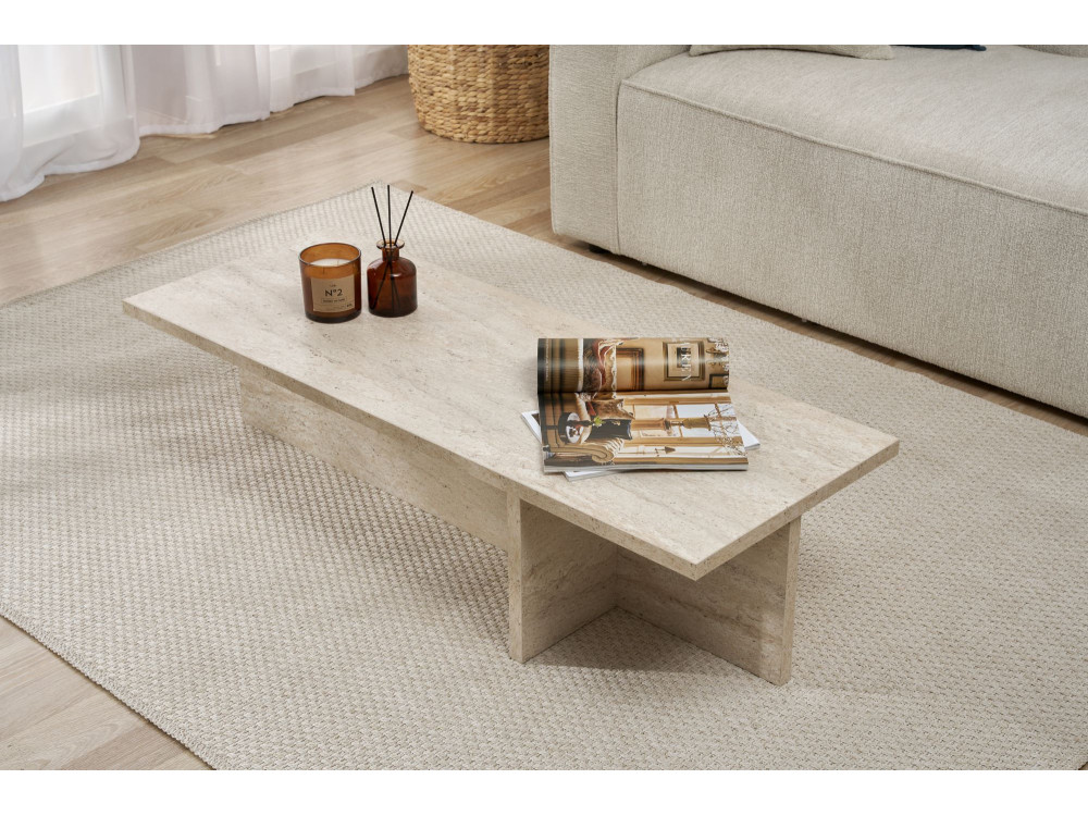 Mesa de centro em madeira "Harbor" - 120 x 45 x 30 cm - Travertino