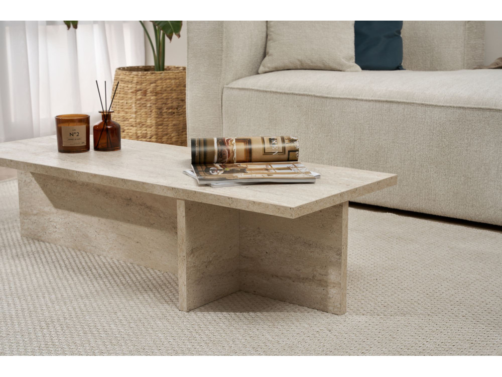 Mesa de centro em madeira "Harbor" - 120 x 45 x 30 cm - Travertino