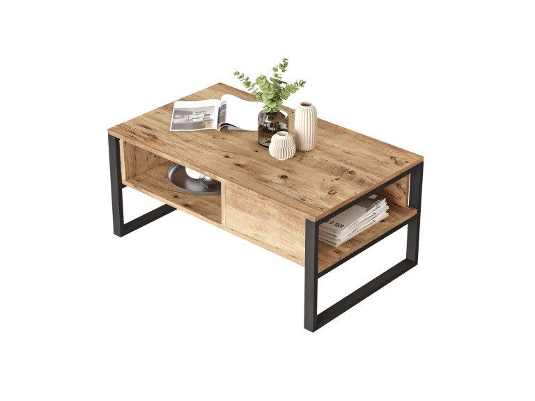 Mesa de centro em madeira "ML34" - 100 x 59 x 44 cm - Pinho Atlântico