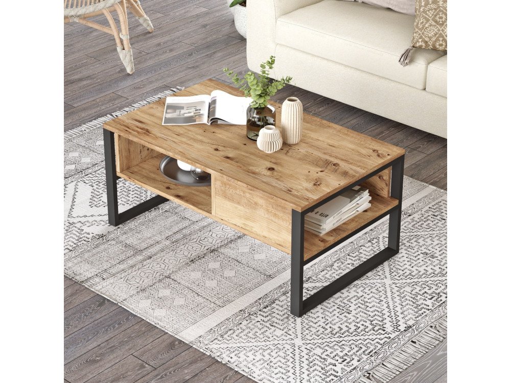 Mesa de centro em madeira "ML34" - 100 x 59 x 44 cm - Pinho Atlântico