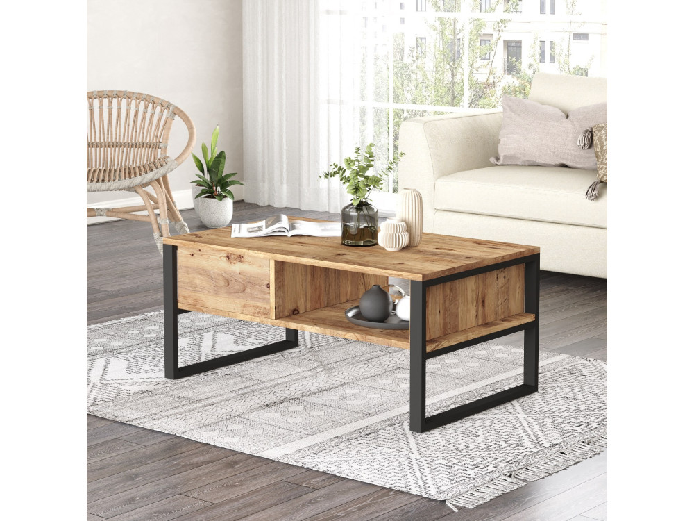 Mesa de centro em madeira "ML34" - 100 x 59 x 44 cm - Pinho Atlântico