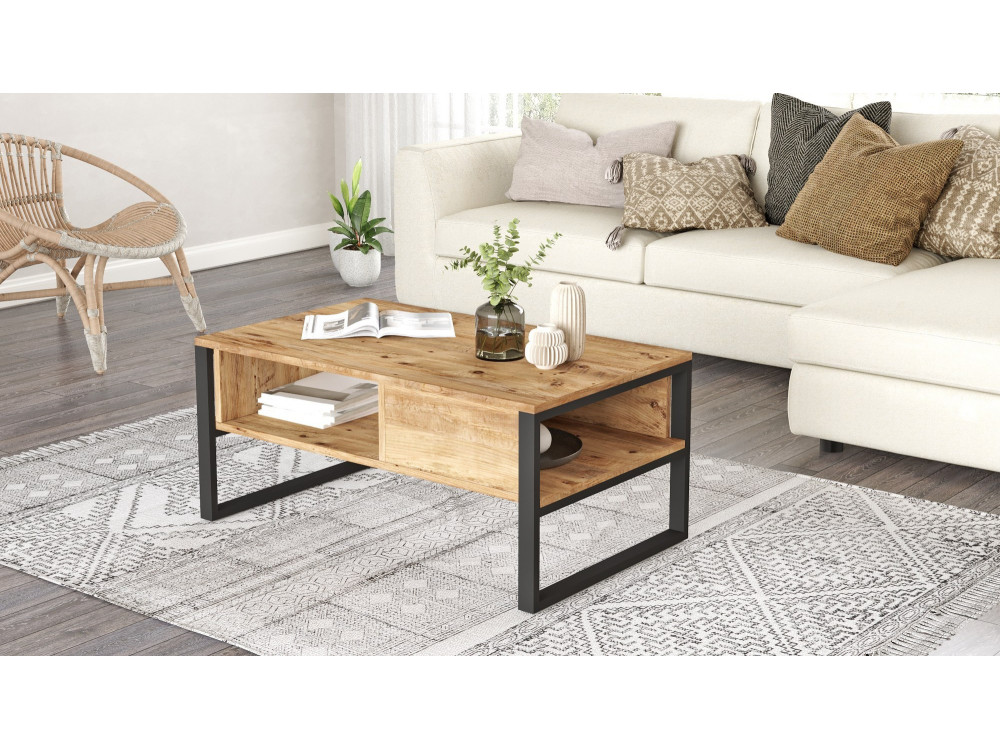 Mesa de centro em madeira "ML34" - 100 x 59 x 44 cm - Pinho Atlântico