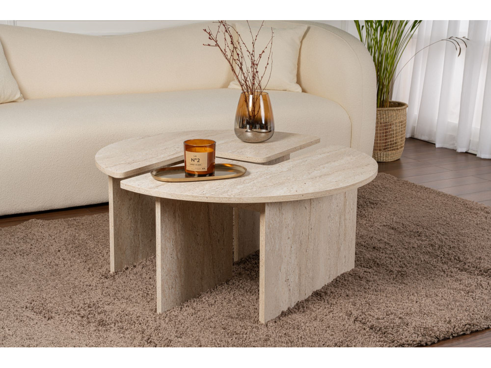 Mesa de centro de madeira "Moira" - 90 x 90 x 41 cm - Travertino
