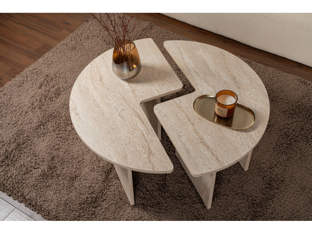 Mesa de centro de madeira "Moira" - 90 x 90 x 41 cm - Travertino