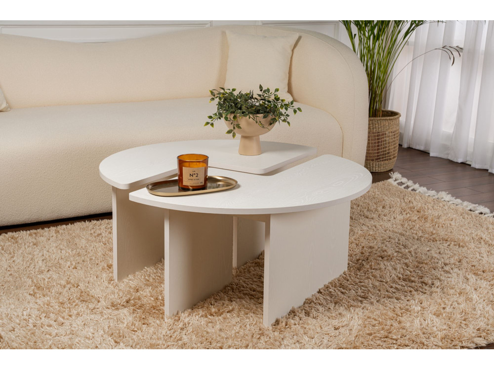 Mesa de centro de madeira "Moira" 90 x 90 x 41 cm - Madeira branca