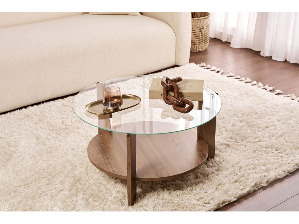Mesa de centro de madeira "Clara" - 75 x 75 x 40 cm - NogueiraTransparente