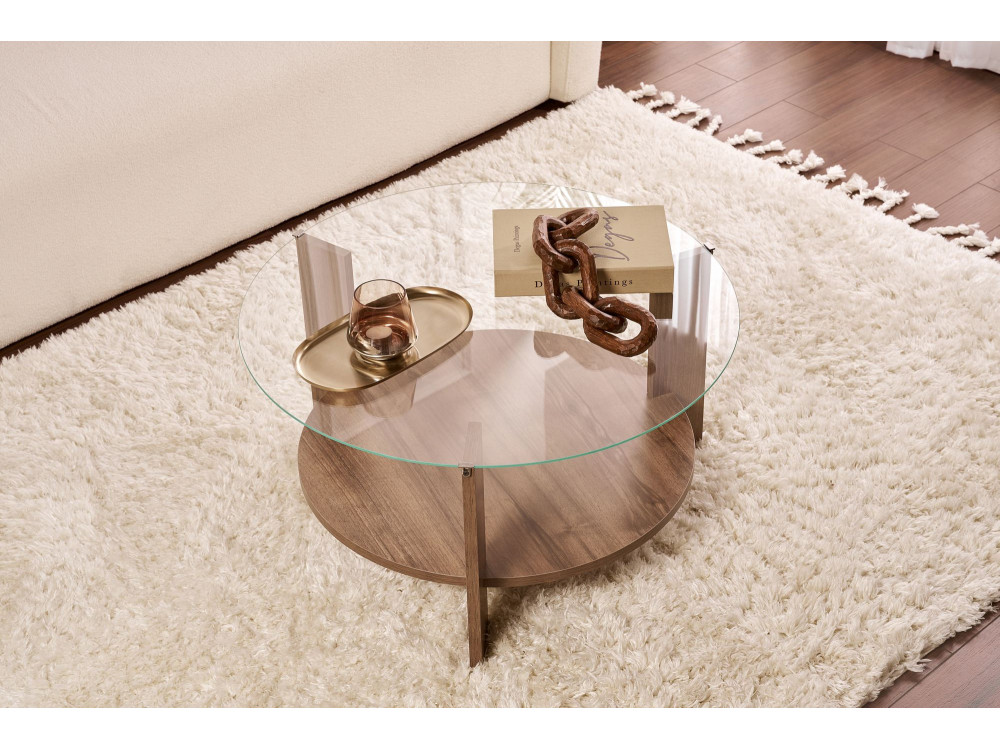 Mesa de centro de madeira "Clara" - 75 x 75 x 40 cm - NogueiraTransparente