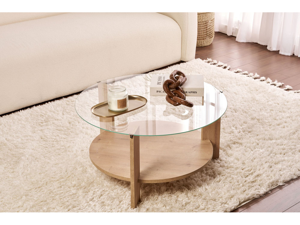 Mesa de centro em madeira "Clara" - 75 x 75 x 40 cm - SaphirCarvalho transparente