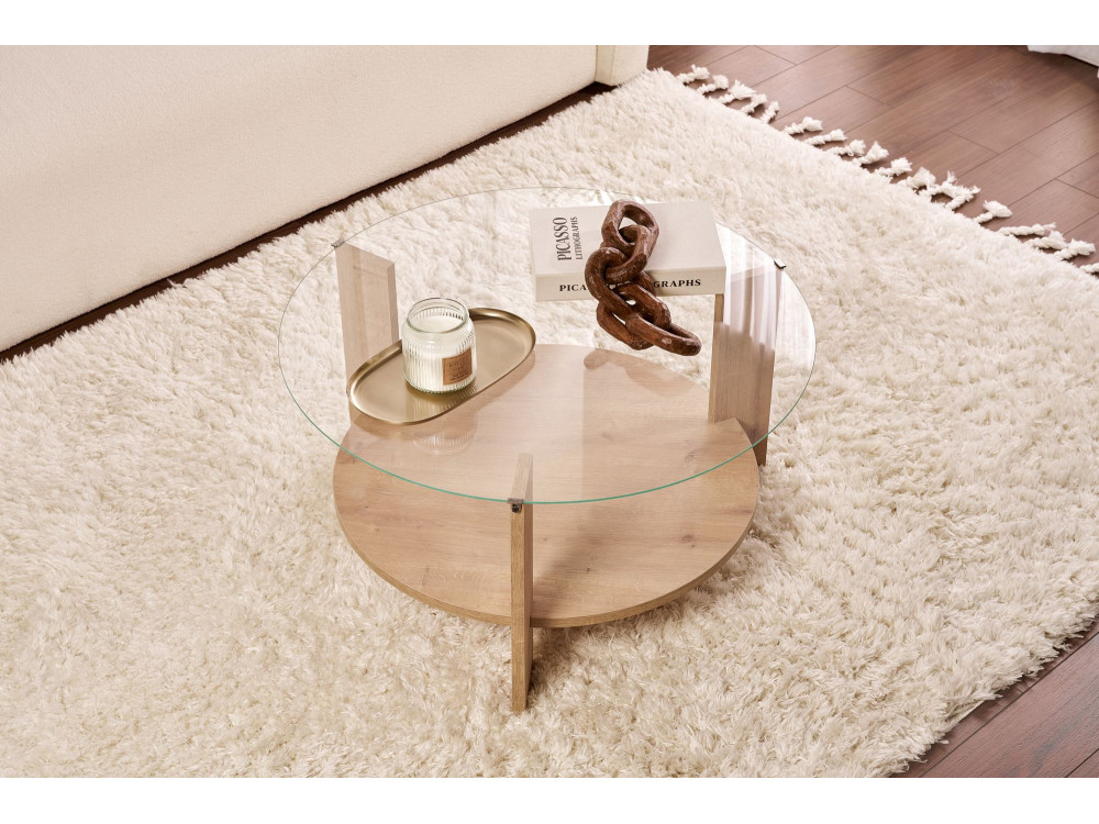 Mesa de centro em madeira "Clara" - 75 x 75 x 40 cm - SaphirCarvalho transparente
