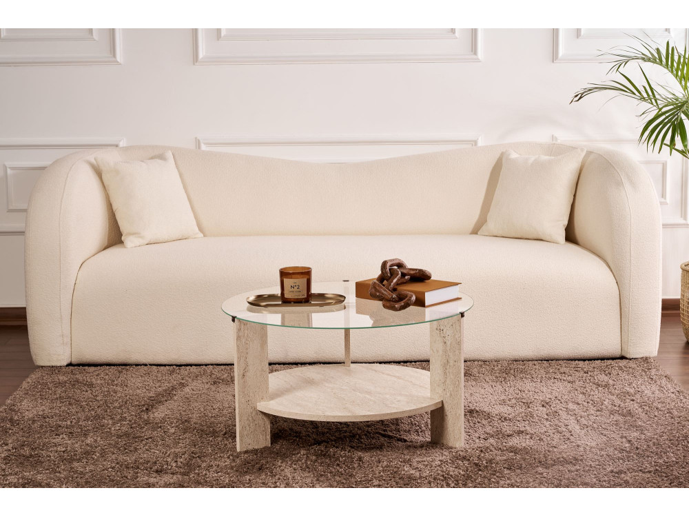 Mesa de centro em madeira "Clara" - 75 x 75 x 40 cm - TravertinoTransparente