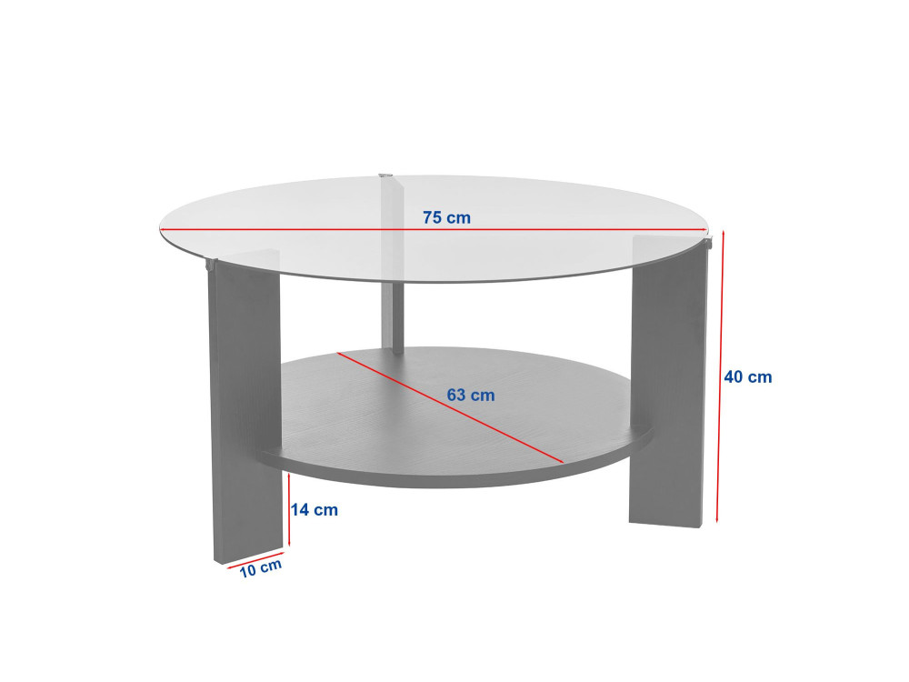 Mesa de centro em madeira "Clara" - 75 x 75 x 40 cm - TravertinoTransparente