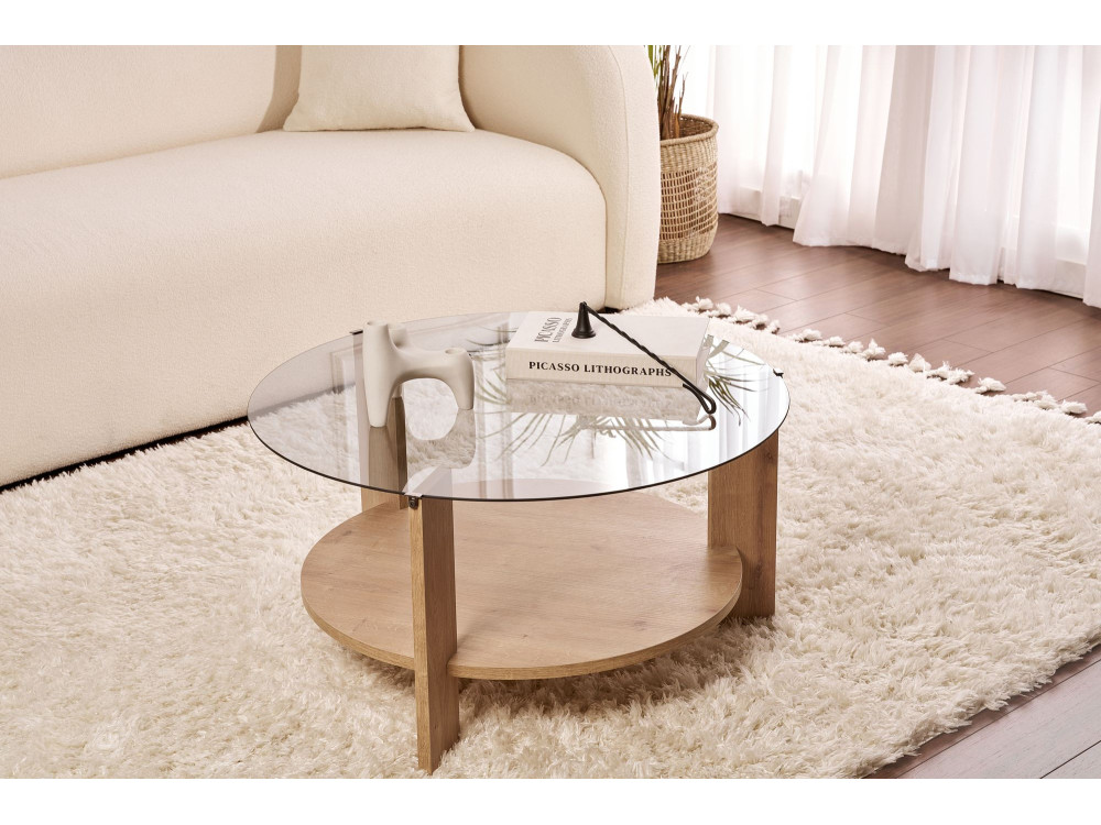 Mesa de centro em madeira "Clara" - 75 x 75 x 40 cm - Carvalho SaphirFumées
