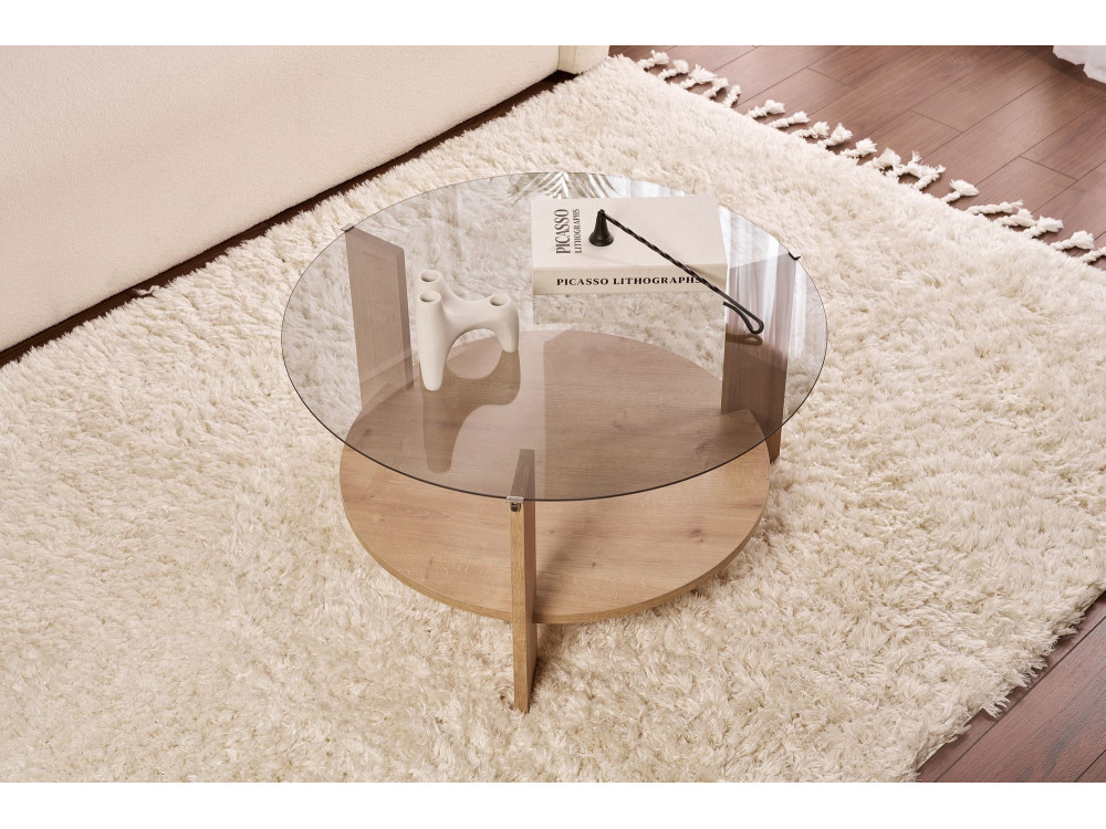 Mesa de centro em madeira "Clara" - 75 x 75 x 40 cm - Carvalho SaphirFumées