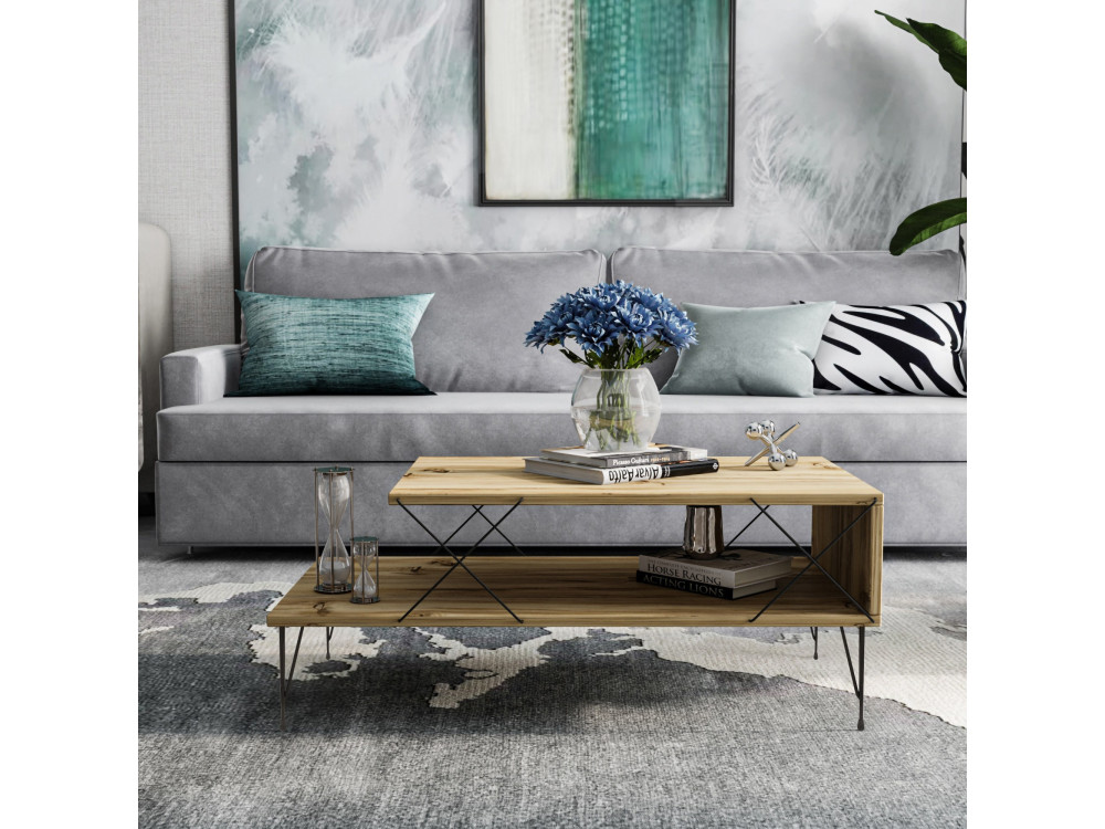 Mesa de centro em madeira "Loire" - 100 x 50 x 40 cm - Castanho