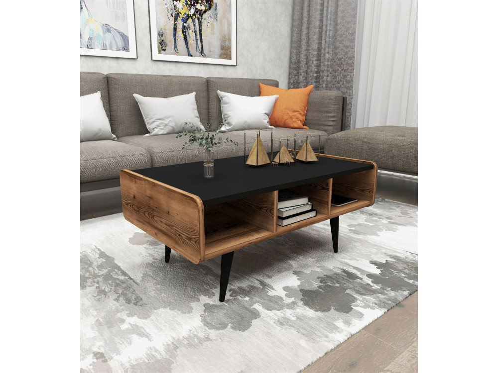 Mesa de centro em madeira "Line" - 90 x 56 x 40 cm - Nogueira clara