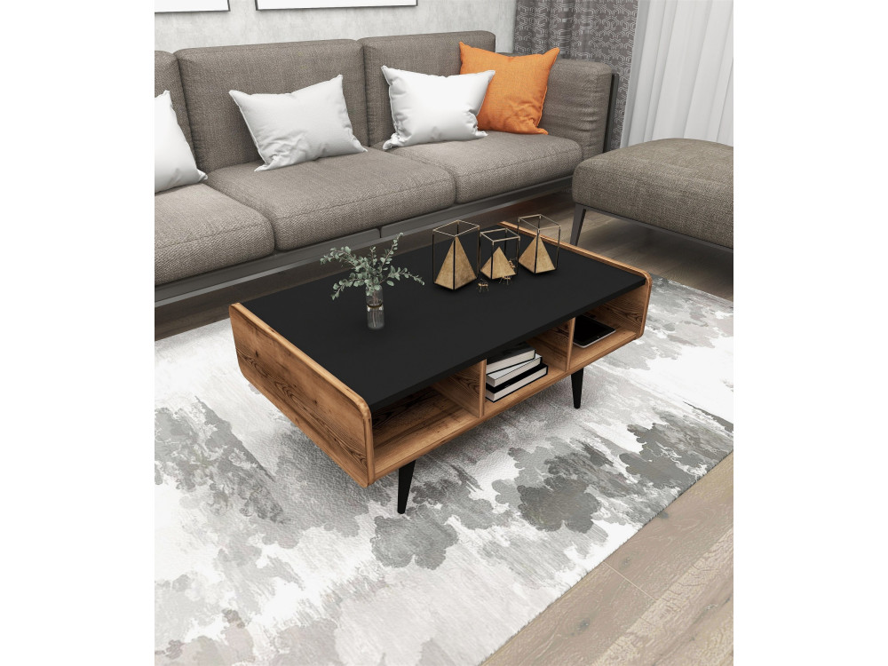 Mesa de centro em madeira "Line" - 90 x 56 x 40 cm - Nogueira clara