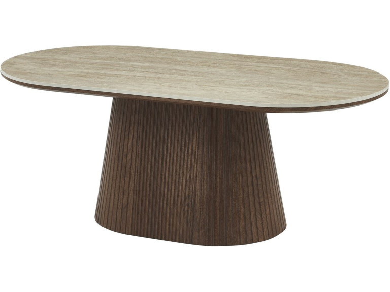 Mesa de centro oval em cerâmica "Portofino" - 120 cm -Travertino e castanho