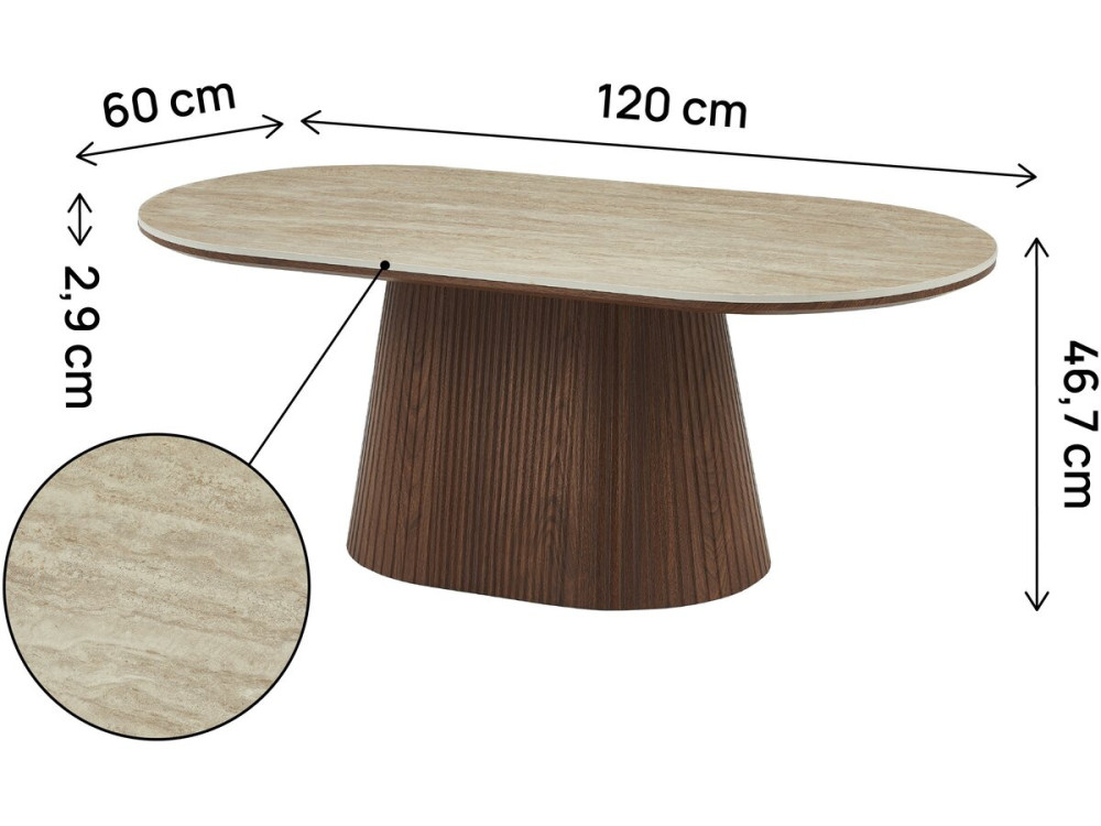 Mesa de centro oval em cerâmica "Portofino" - 120 cm -Travertino e castanho