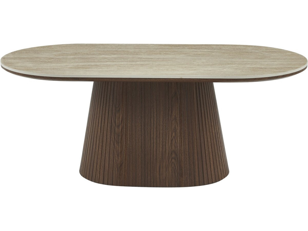 Mesa de centro oval em cerâmica "Portofino" - 120 cm -Travertino e castanho