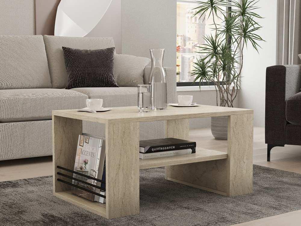 Mesa de centro em madeira "Iris" - 80 x 50 x 40 cm - Travertino