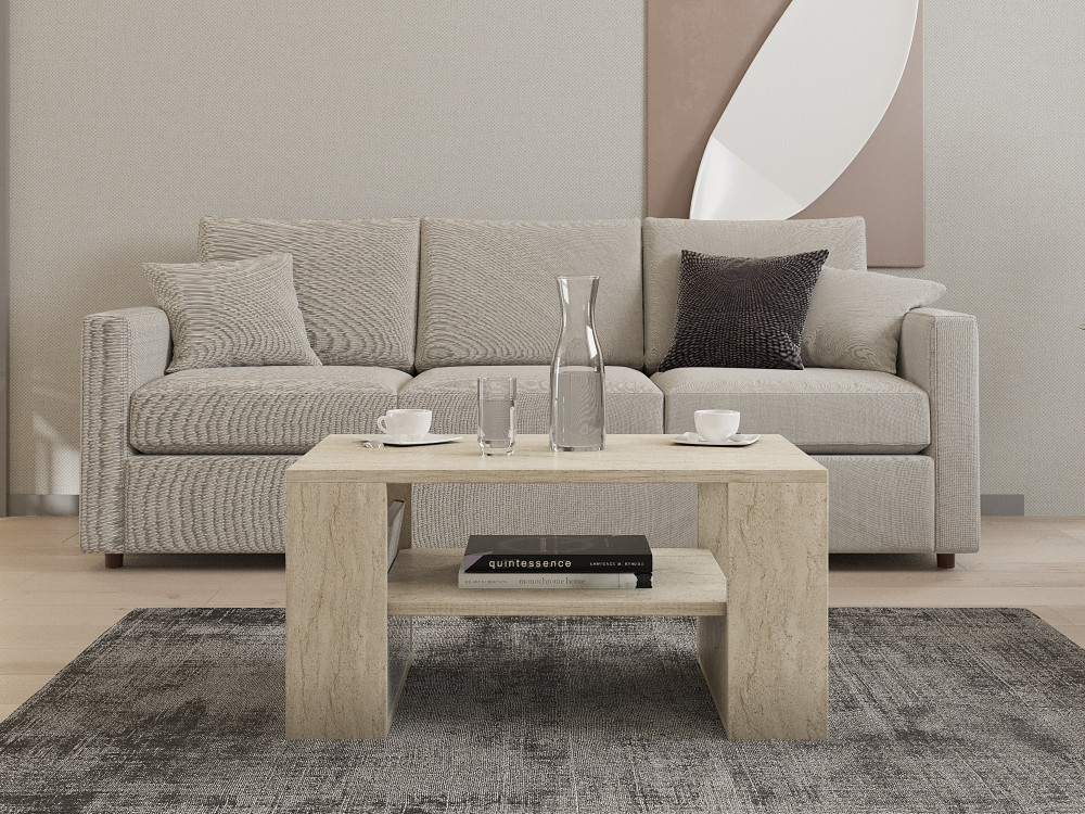 Mesa de centro em madeira "Iris" - 80 x 50 x 40 cm - Travertino