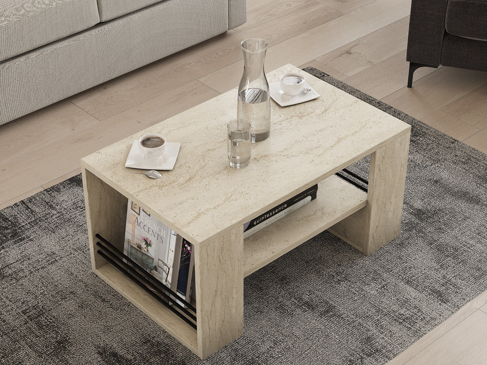 Mesa de centro em madeira "Iris" - 80 x 50 x 40 cm - Travertino