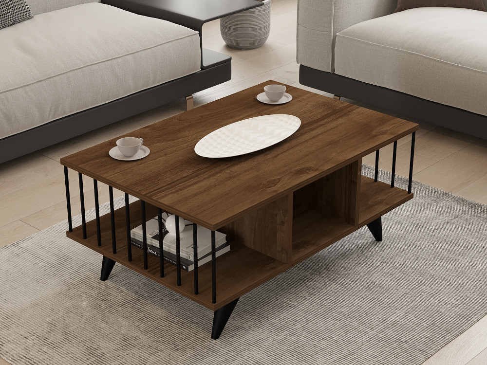 Mesa de centro de madeira "Bert" - 90 x 60 x 40 cm - Nogueira