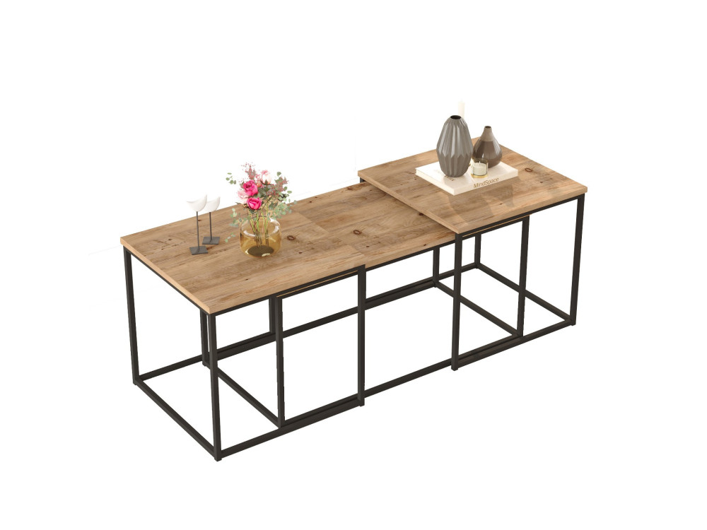 Conjunto de 3 mesas de centro em madeira "VG9" - 90 x 45 x 44 cm - Pinho Atlântico