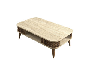 Mesa de centro em madeira "Eylul" - 105 x 60 x 35 cm - Travertino