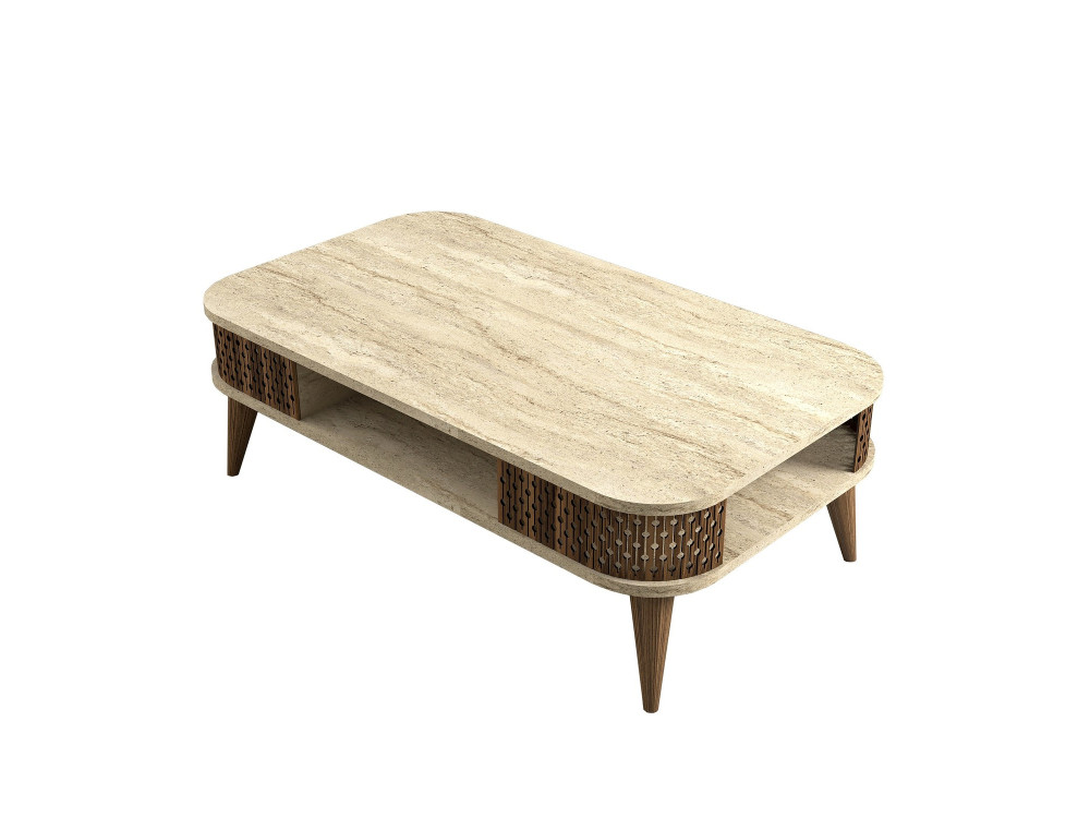 Mesa de centro em madeira "Eylul" - 105 x 60 x 35 cm - Travertino