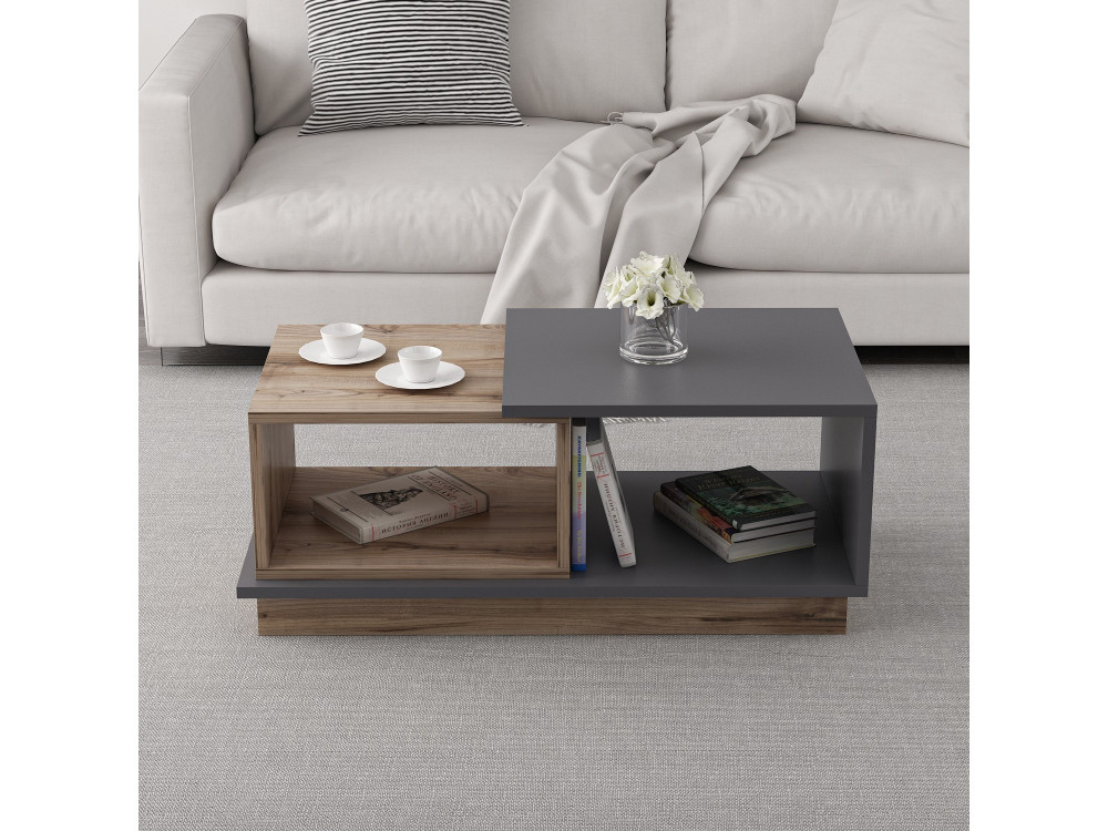 Mesa de centro em madeira "Consept" - 90 x 45 x 36 cm - Cinzento antracite