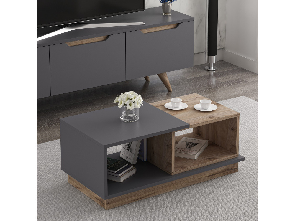 Mesa de centro em madeira "Consept" - 90 x 45 x 36 cm - Cinzento antracite