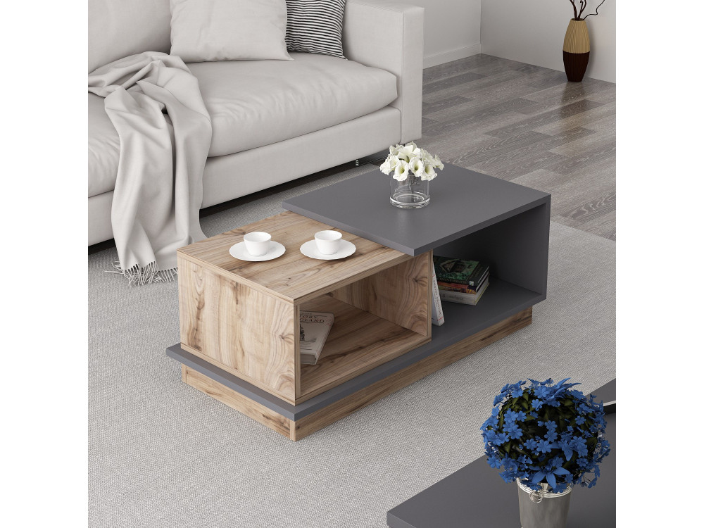 Mesa de centro em madeira "Consept" - 90 x 45 x 36 cm - Cinzento antracite